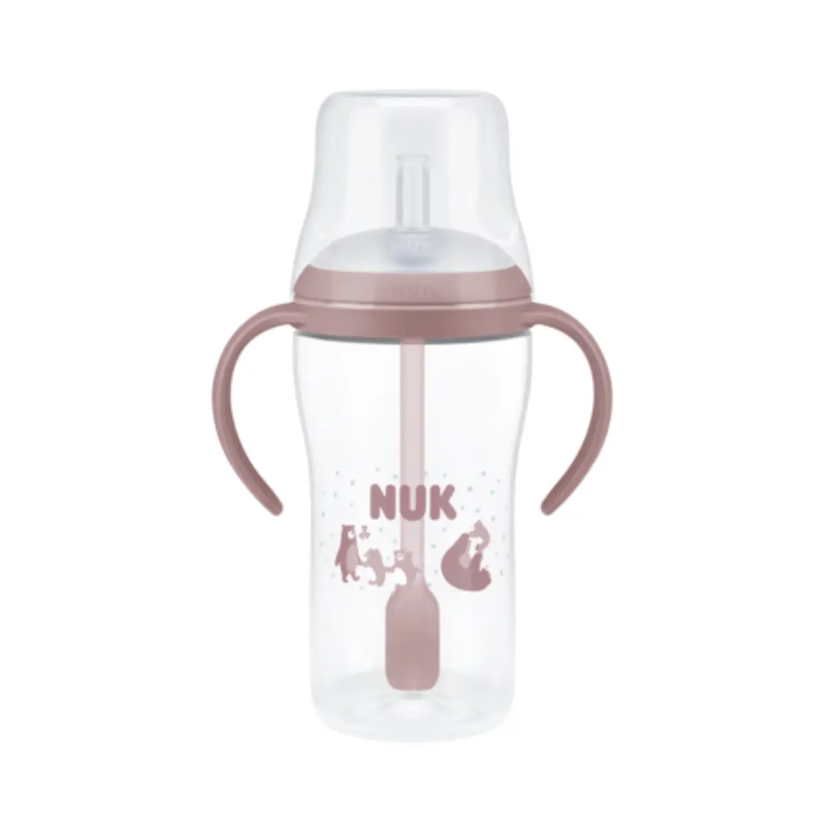 NUK Perfect Match-tåteflaske med håndtak og sugerør, 260 ml, bjørn, 8 måneder+