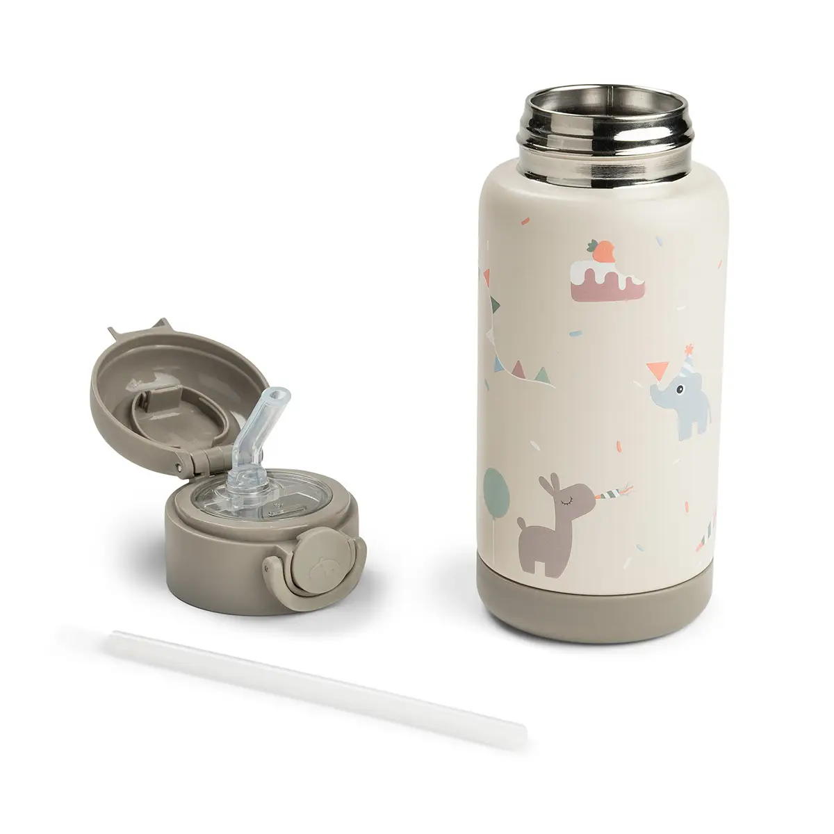 Done by Deer isolert flaske med sugerør Celebration Sand 340 ml