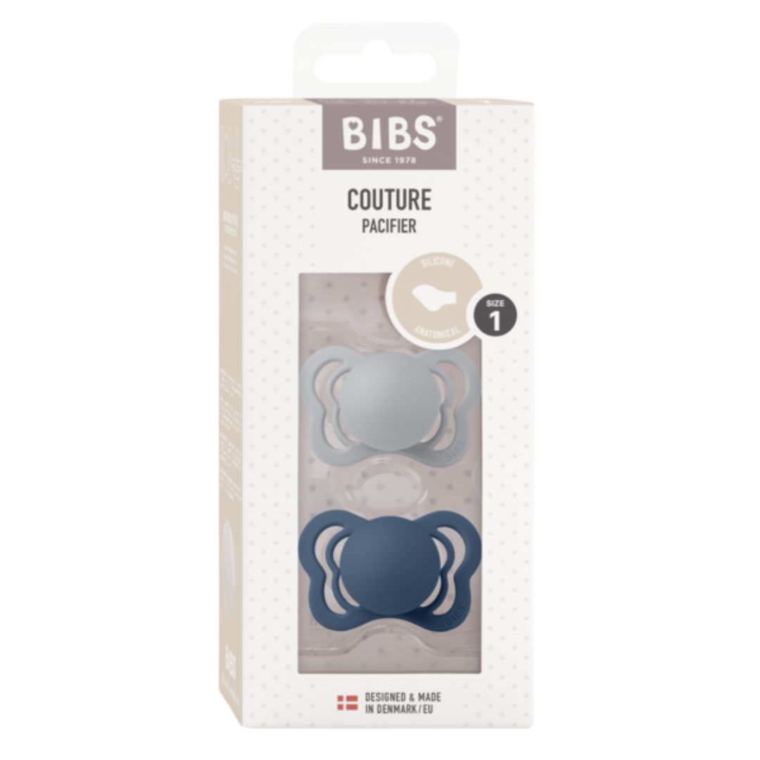 BIBS smokk Couture 2-pk silikon 0-6m Cloud/Steel Blue