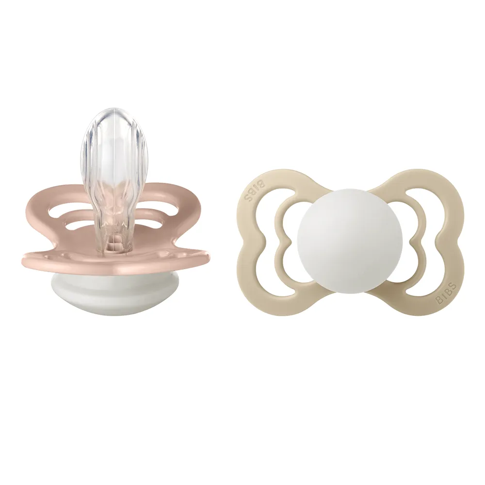 BIBS Supreme 2 PACK silikon størrelse 2 Blush GLOW/Vanilla GLOW