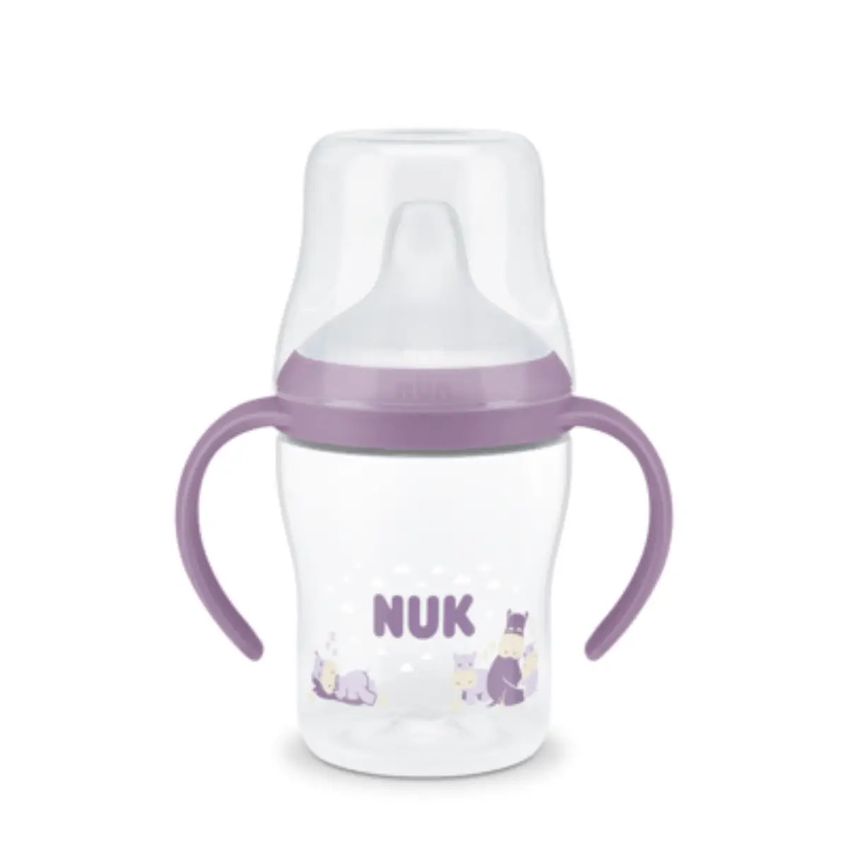 NUK Perfect Match tåteflaske med håndtak 150 ml, flodhest 6 måneder+
