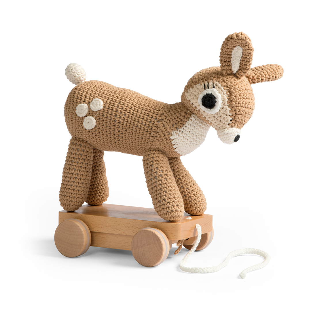Sebra Dixi The Deer The Deer Pull Toy Heklet, Lysebrun