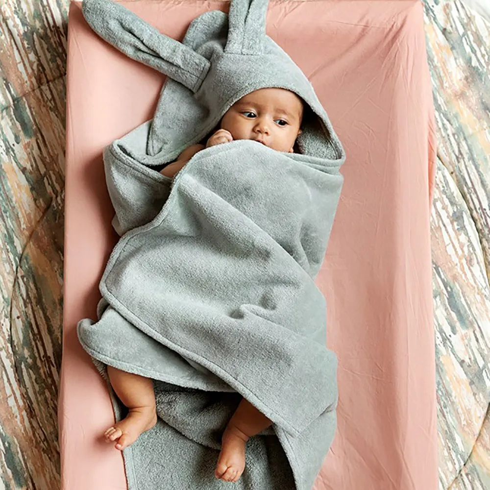 Elodie Hooded Towel Mineral Green Bunny
