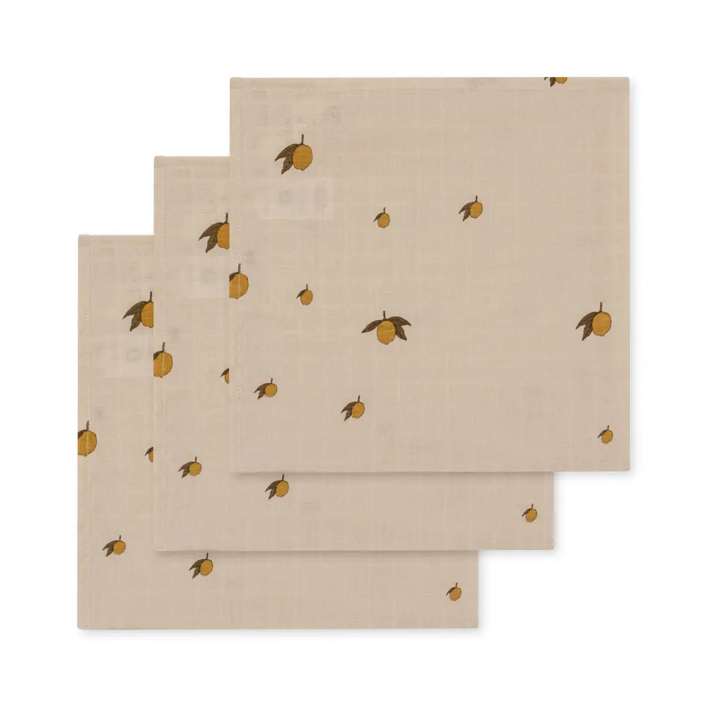 Konges Sløjd Muslinkluter 3-pakning GOTS Lemon