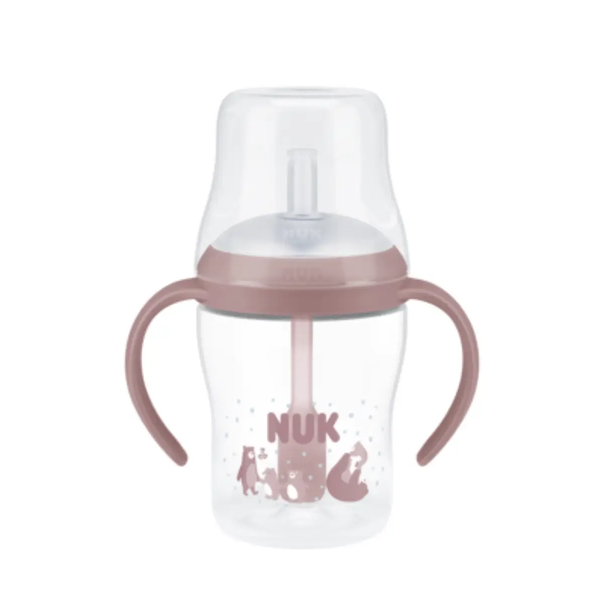 NUK Perfect Match-tåteflaske med håndtak og sugerør, 150 ml, bjørn, 8 måneder+