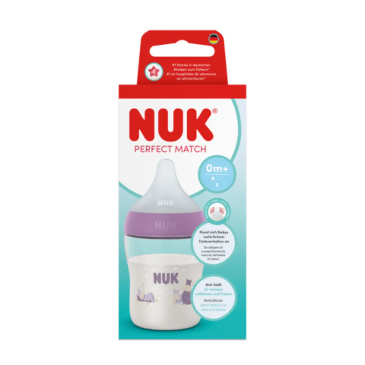 NUK Perfect Match-tåteflaske 150 ml, flodhest, 0 måneder+