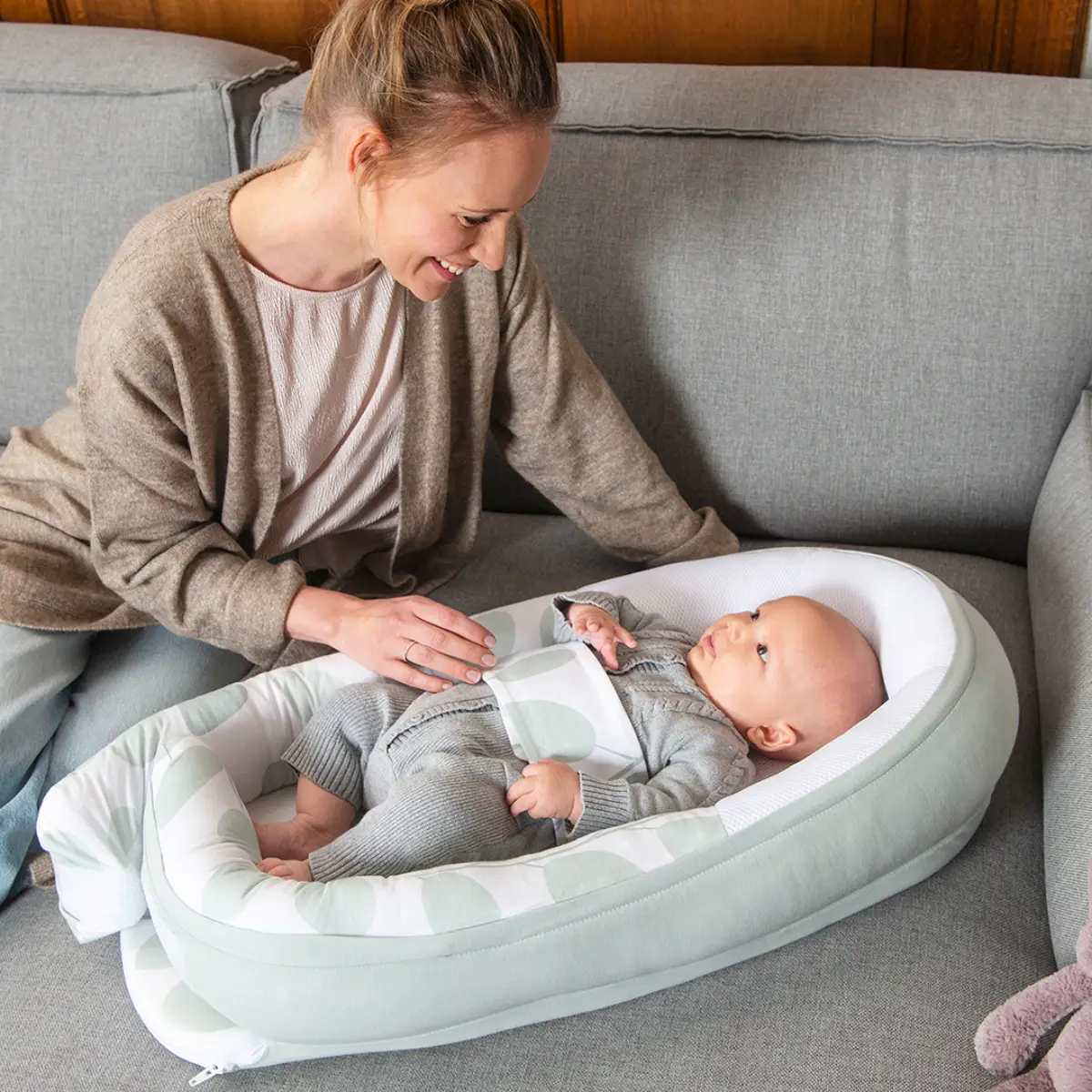 Doomoo babynest løv grønn
