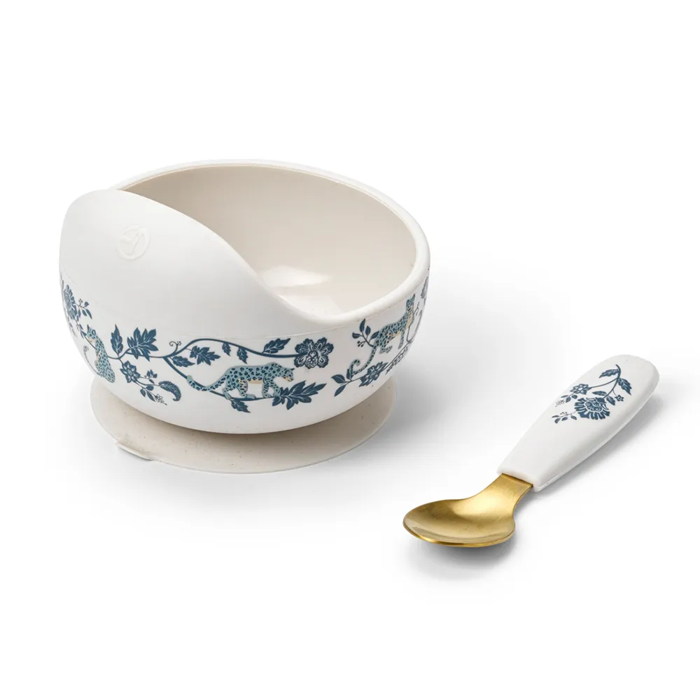 Elodie silikonbolle med skje- Garden Leo Toile