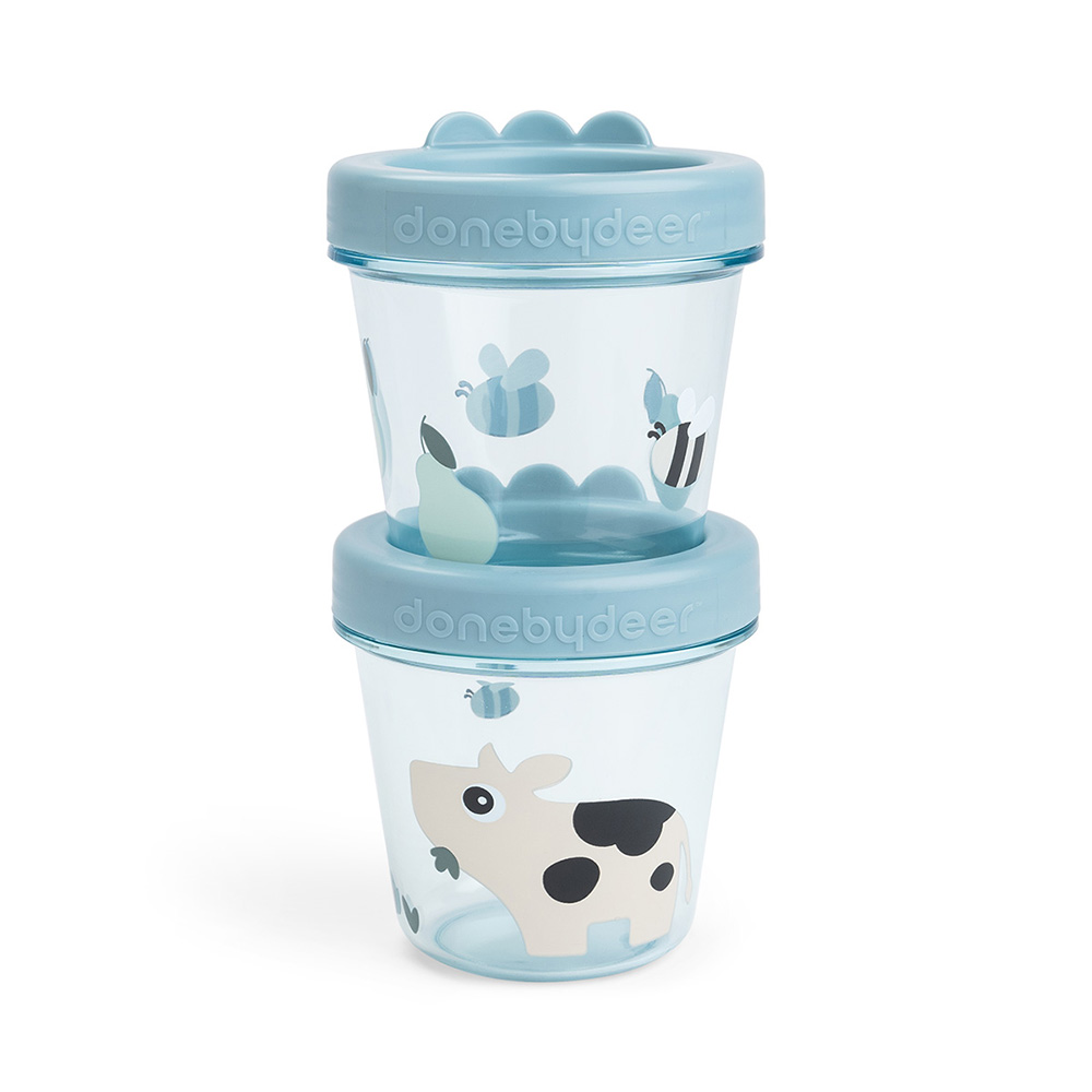 Done by Deer Baby oppbevaring av mat 2-pack Tiny farm Blue