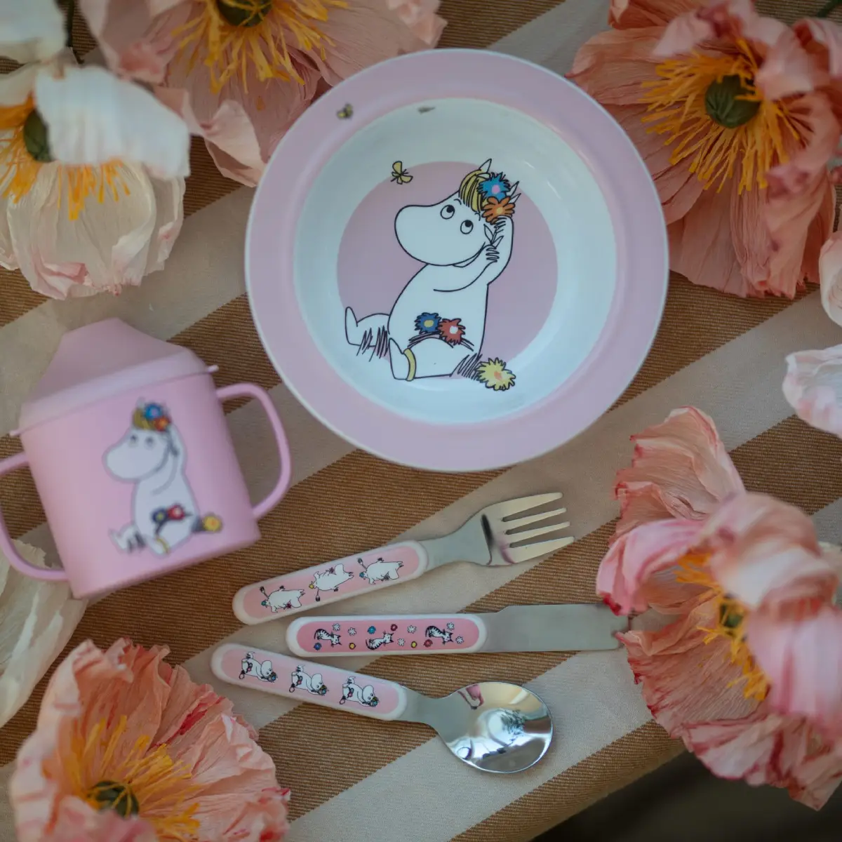 Rätt Start Mumi Meadow, tallerken med sugekopp, rosa