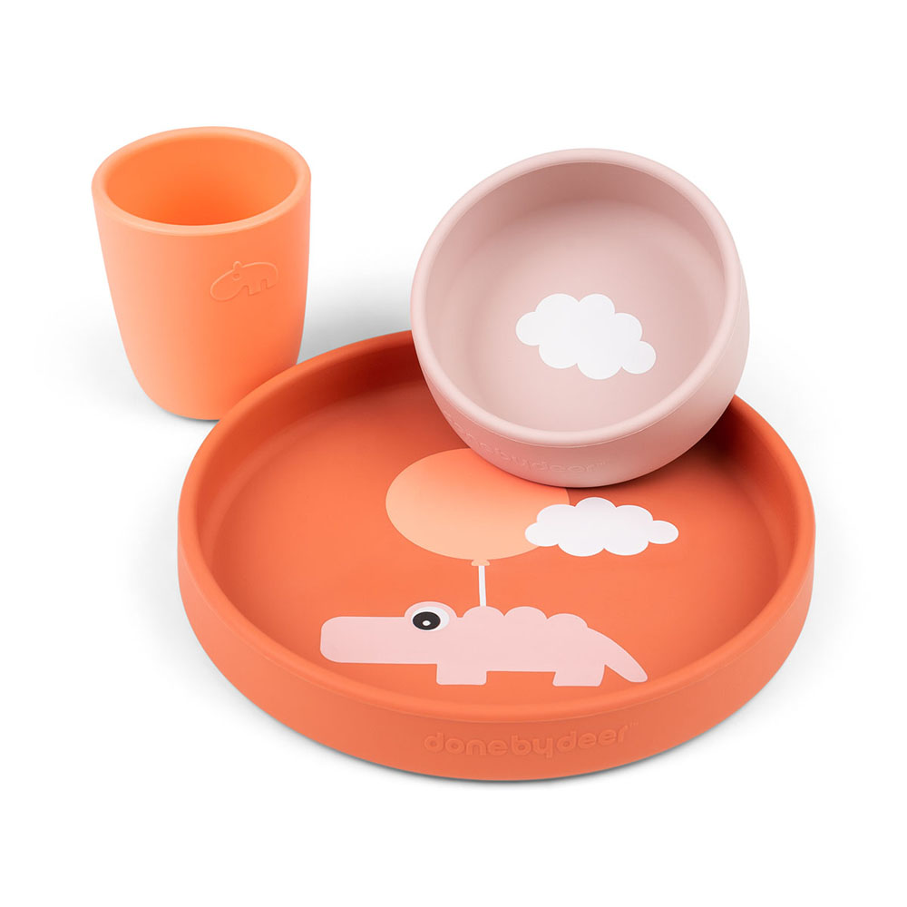 Done by Deer Silicone Middagssett i silikon Happy clouds Papaya