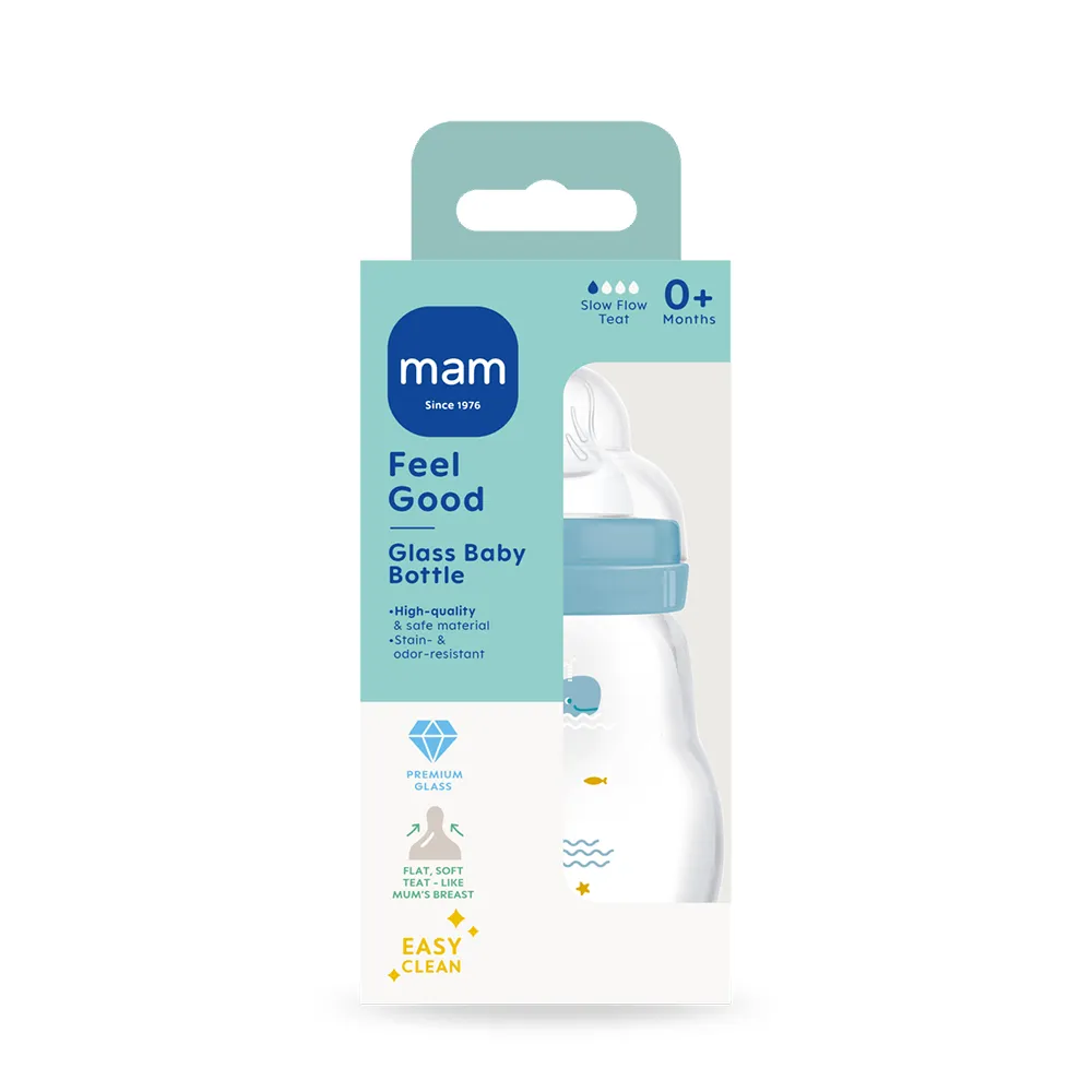 MAM Feel Good Glassflaske 170 ml Blandede farger 1p