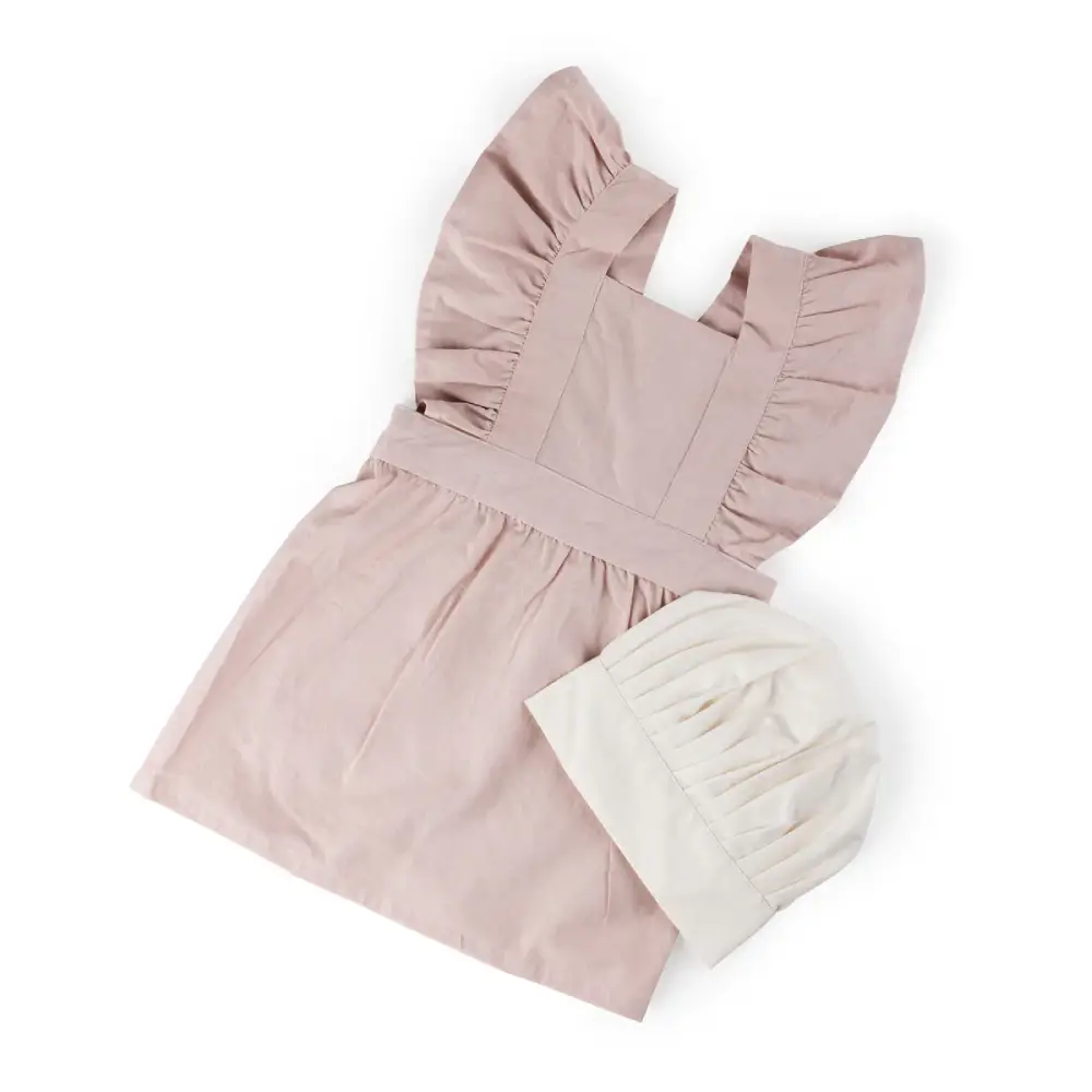 Sebra forkle- & kokkehattesett – Dusty pink/White