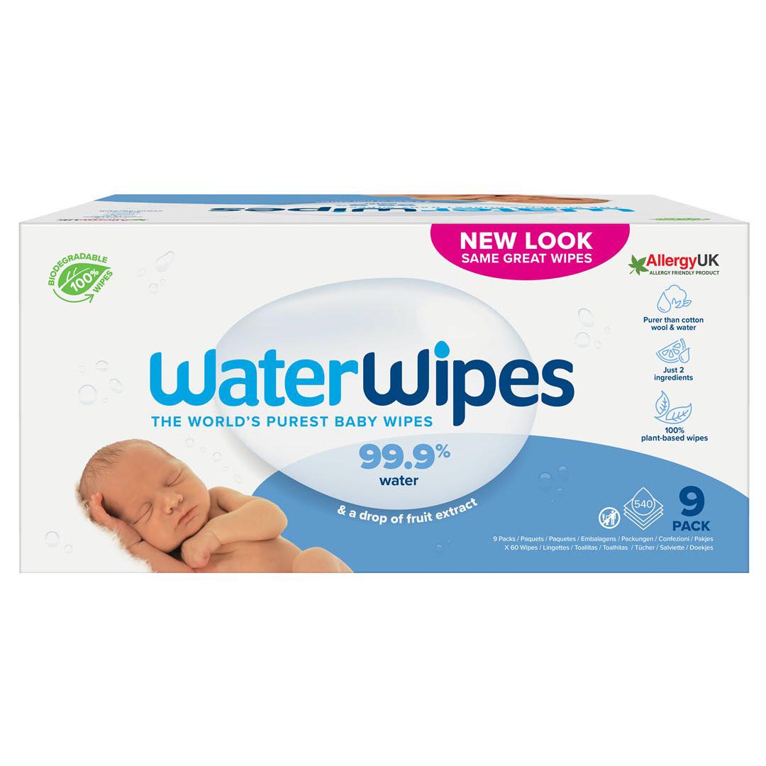 WaterWipes 9x60 stk plastfrie våtservietter 