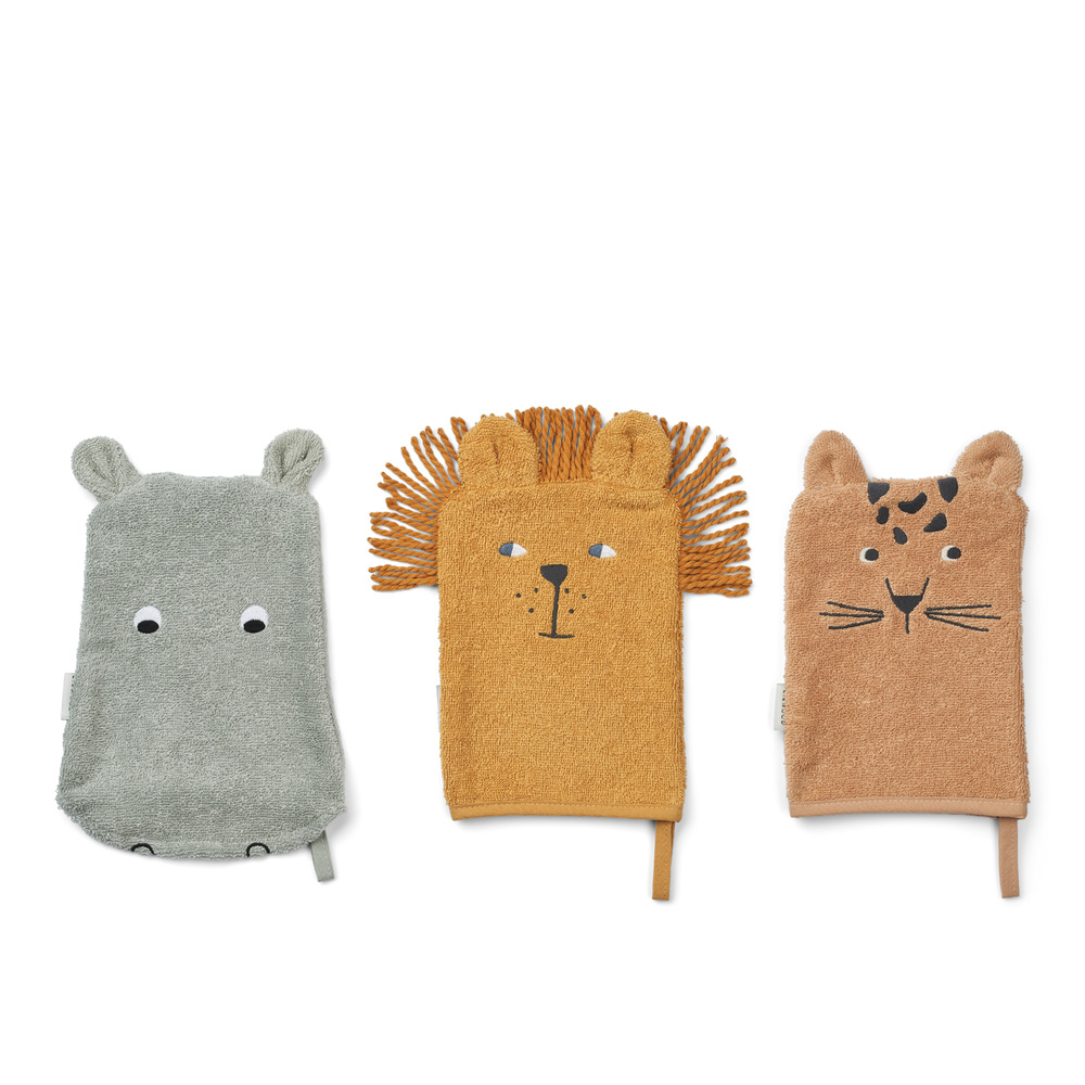 Liewood Sylvester Vaskeklut 3-Pack Safari mix 1114