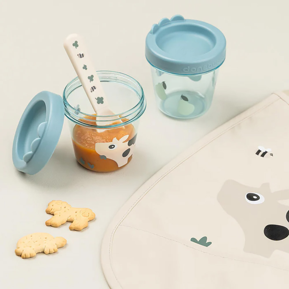Done by Deer Baby oppbevaring av mat 2-pack Tiny farm Blue