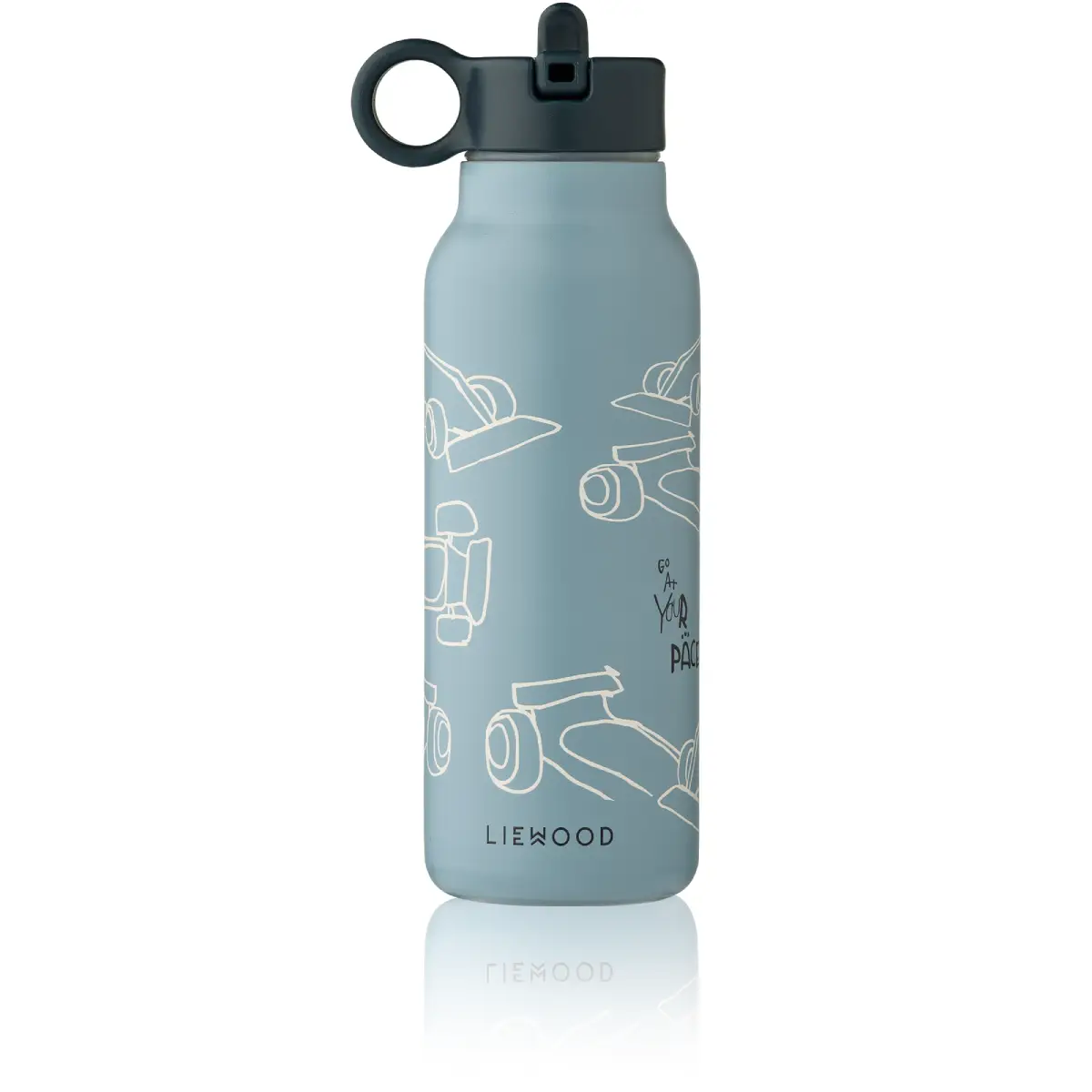 Liewood Falk-drikkeflaske 350 ml – racerbiler / Beach Blue