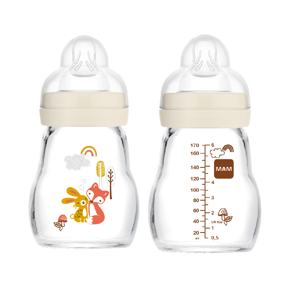 MAM Feel Good Glassflaske 170 ml Blandede farger 1p