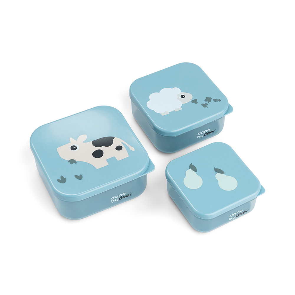 Done by Deer snackbokssett 3 pcs Tiny farm Blue