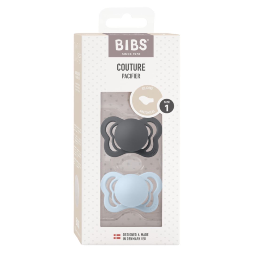 BIBS smokk Couture 2-pakning silikon 0-6m Iron/Baby Blue