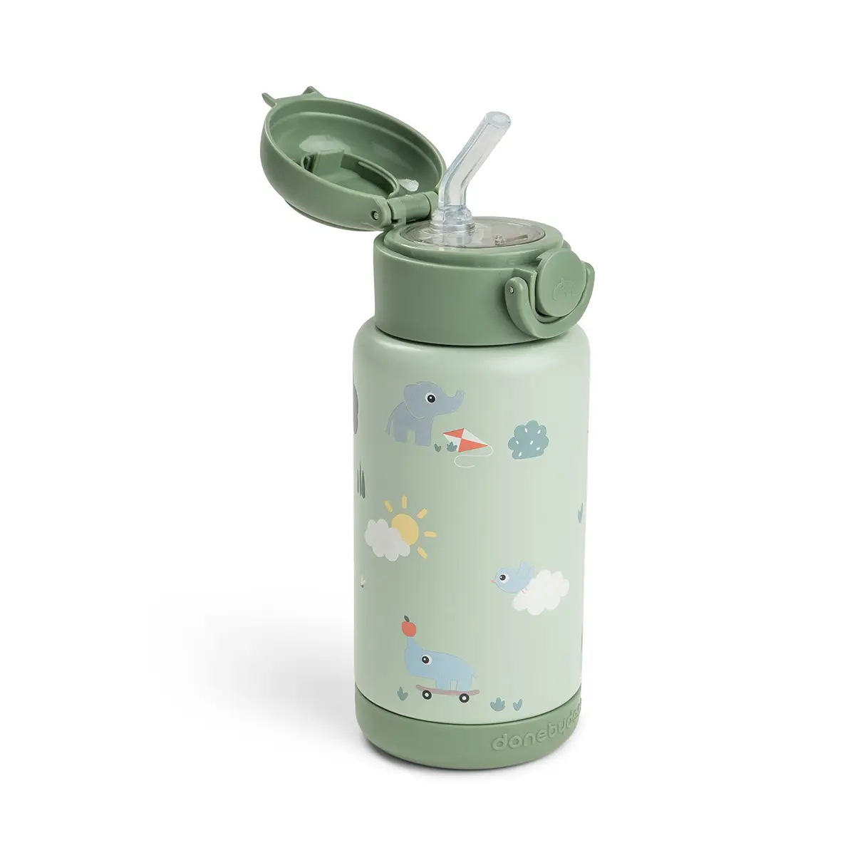 Done by Deer isolert flaske med sugerør, Playground Green, 340 ml