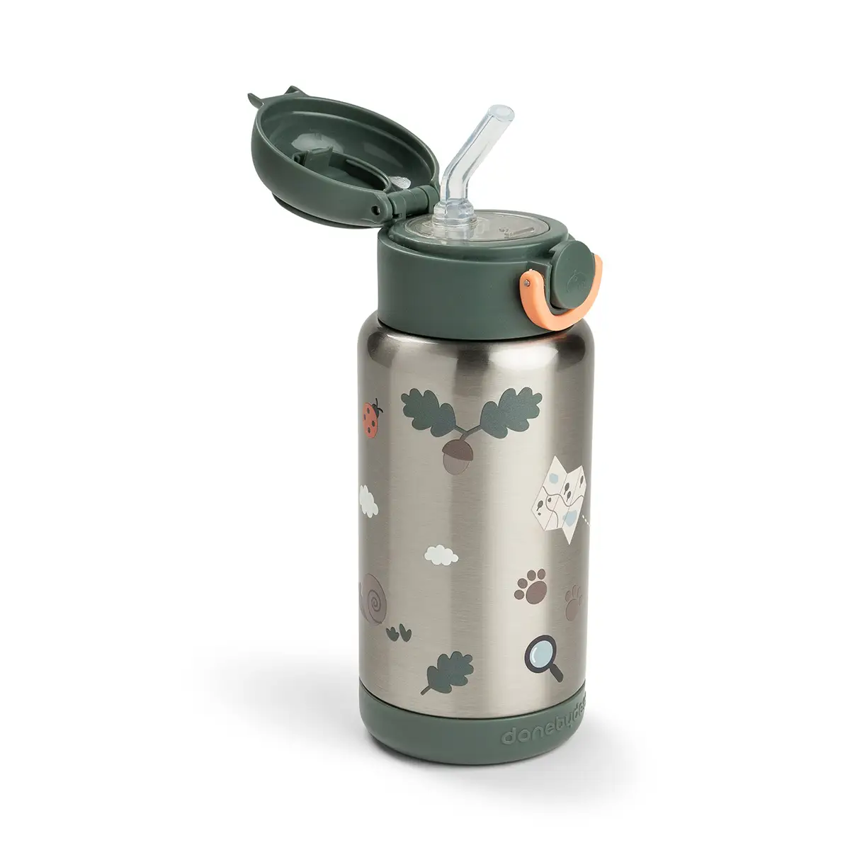 Done by Deer isolert flaske med sugerør Tiny Trails grønn 340 ml