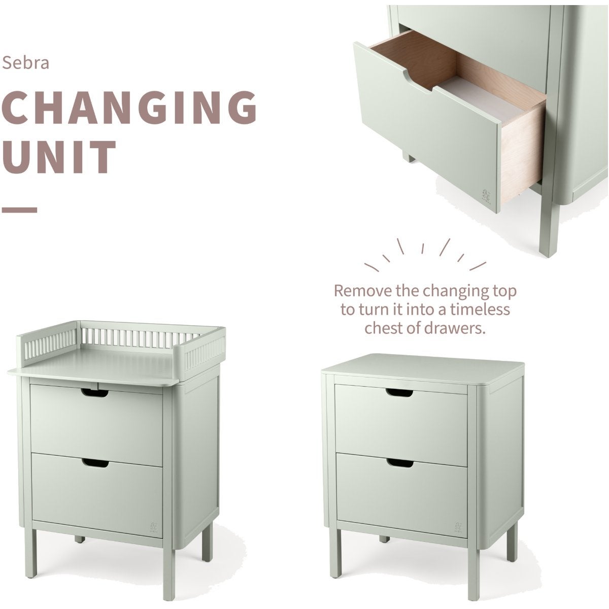 Sebra Stellebord med skuffer mist green