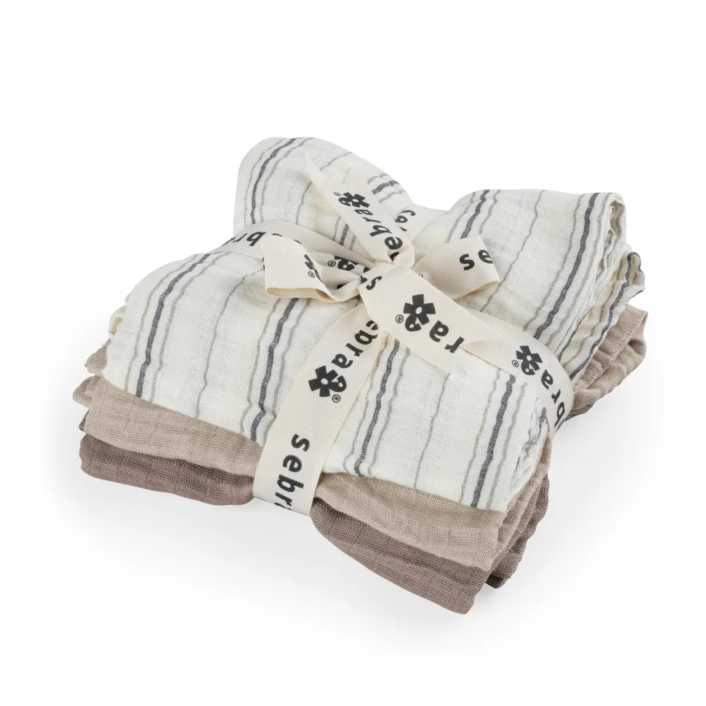 Sebra musselin tepper 3-pakning cream stripe beige