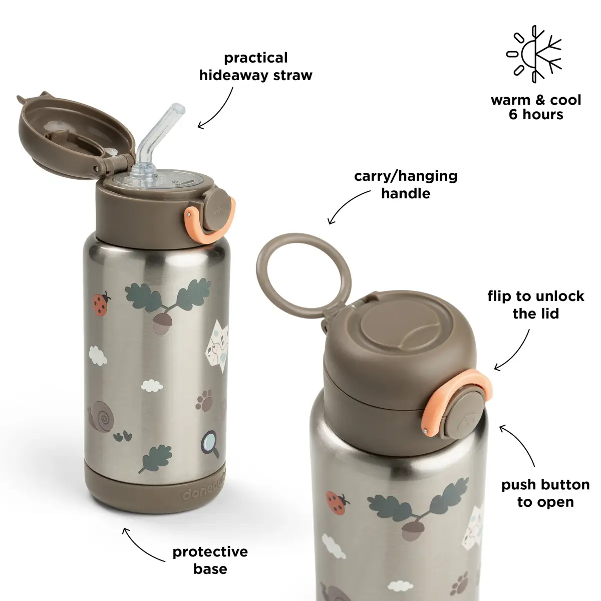 Done by Deer isolert flaske med sugerør Tiny Trails Sand 340 ml