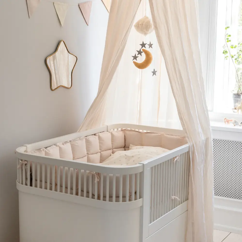 Sebra sengerand Baby støtfanger kapok birchbark rose