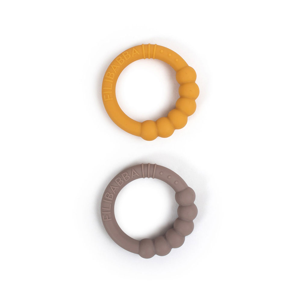 Filibabba Bitebiter i silikon, 2-pakning Warm Grey/Honey Gold