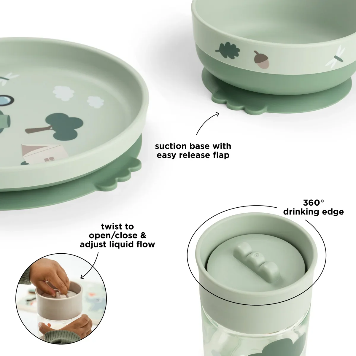 Done by Deer Foodie-middagssett med 360-kopp – Tiny Trails Green