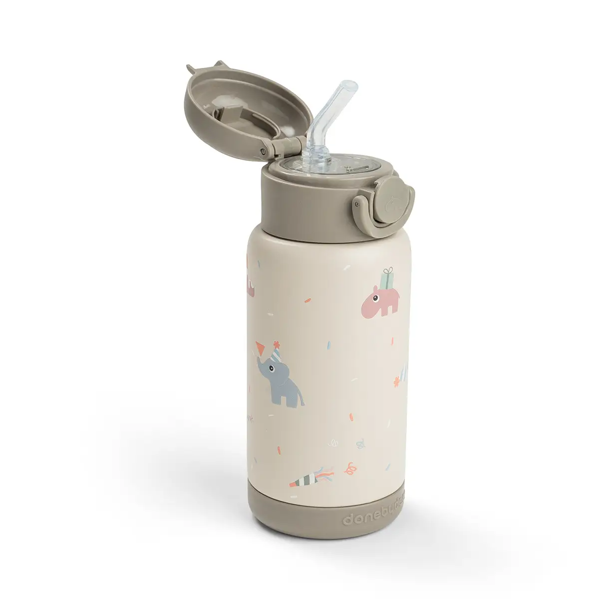 Done by Deer isolert flaske med sugerør Celebration Sand 340 ml