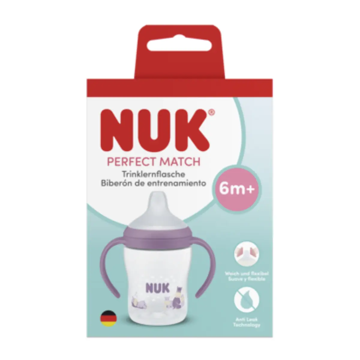 NUK Perfect Match tåteflaske med håndtak 150 ml, flodhest 6 måneder+