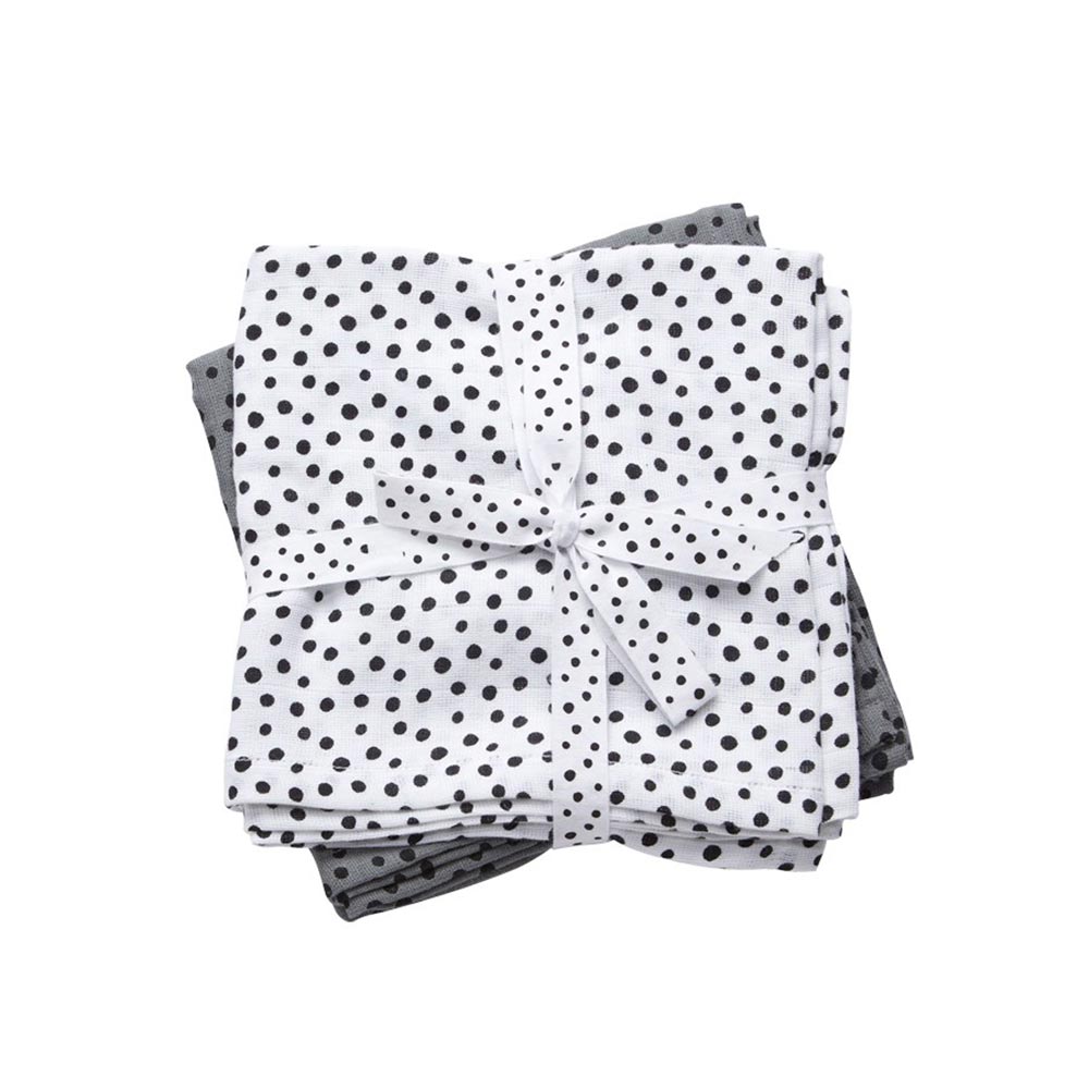 Done by Deer Muslin-teppe 2-pakning Happy Dots grå