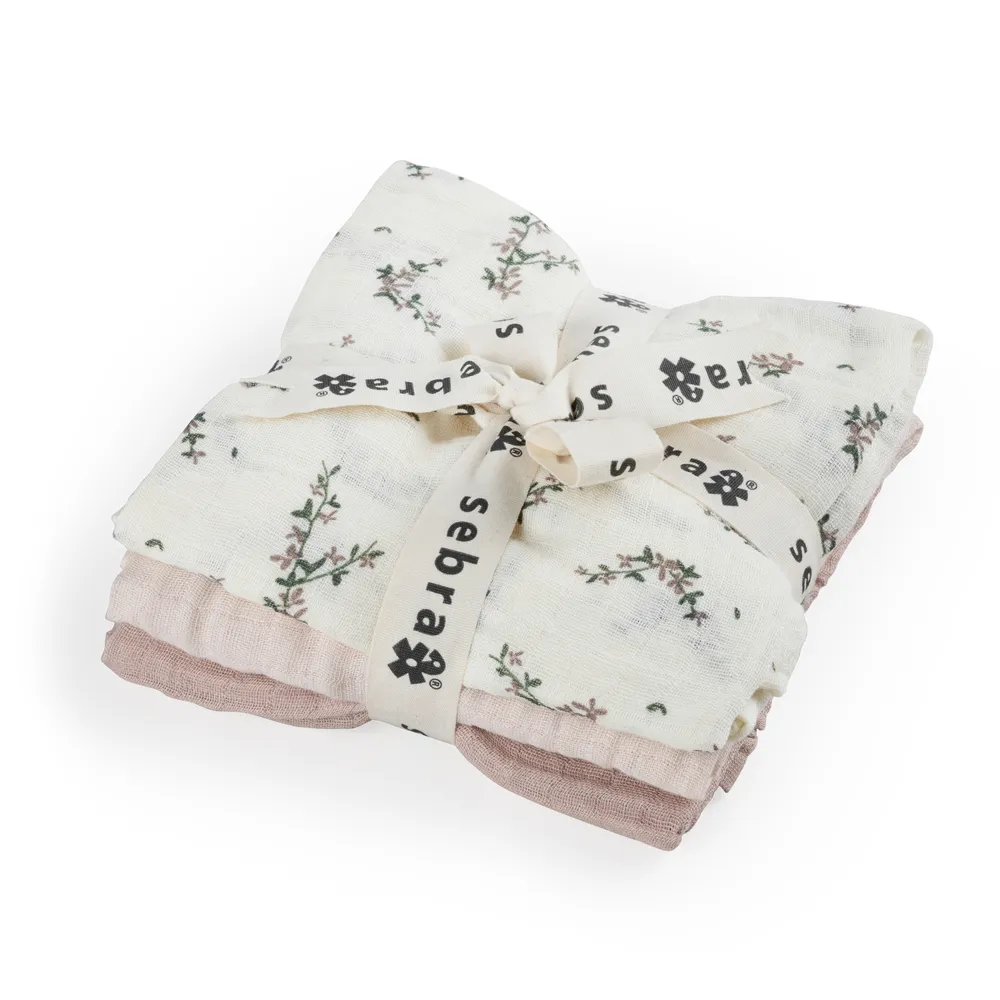 Sebra musselin tepper 3-pakning powder blossom rose