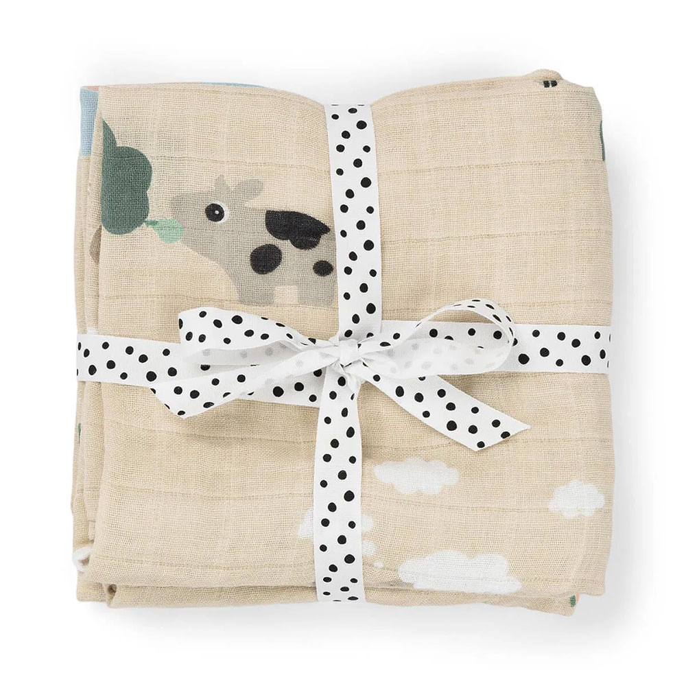 Done by Deer Muslinteppe 2-pakning Tiny farm Sand