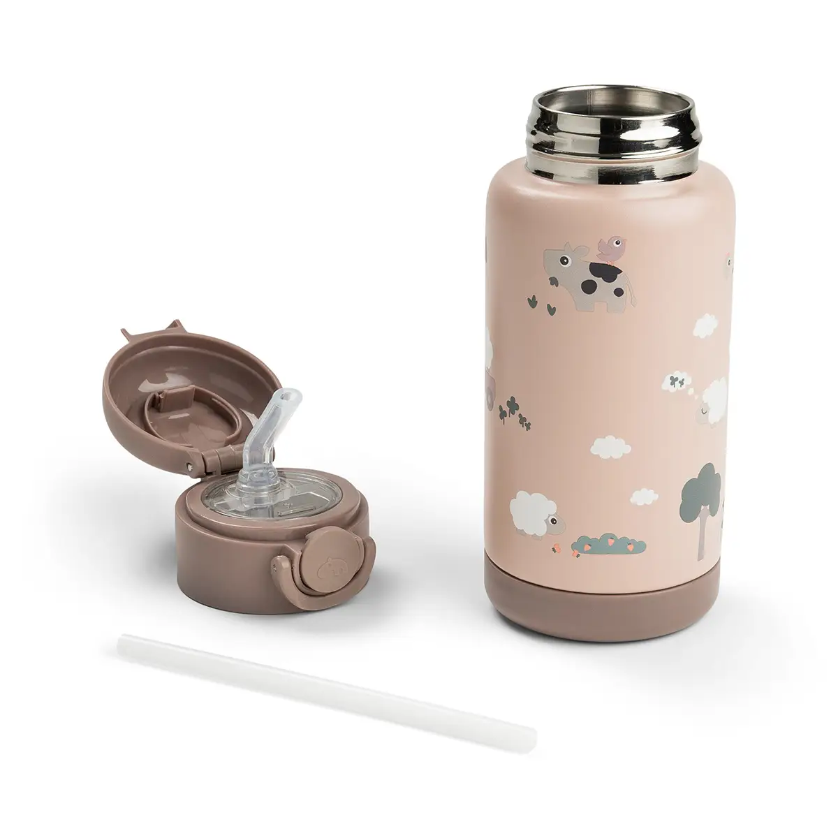 Done by Deer isolert flaske med sugerør Tiny Farm Powder 340 ml