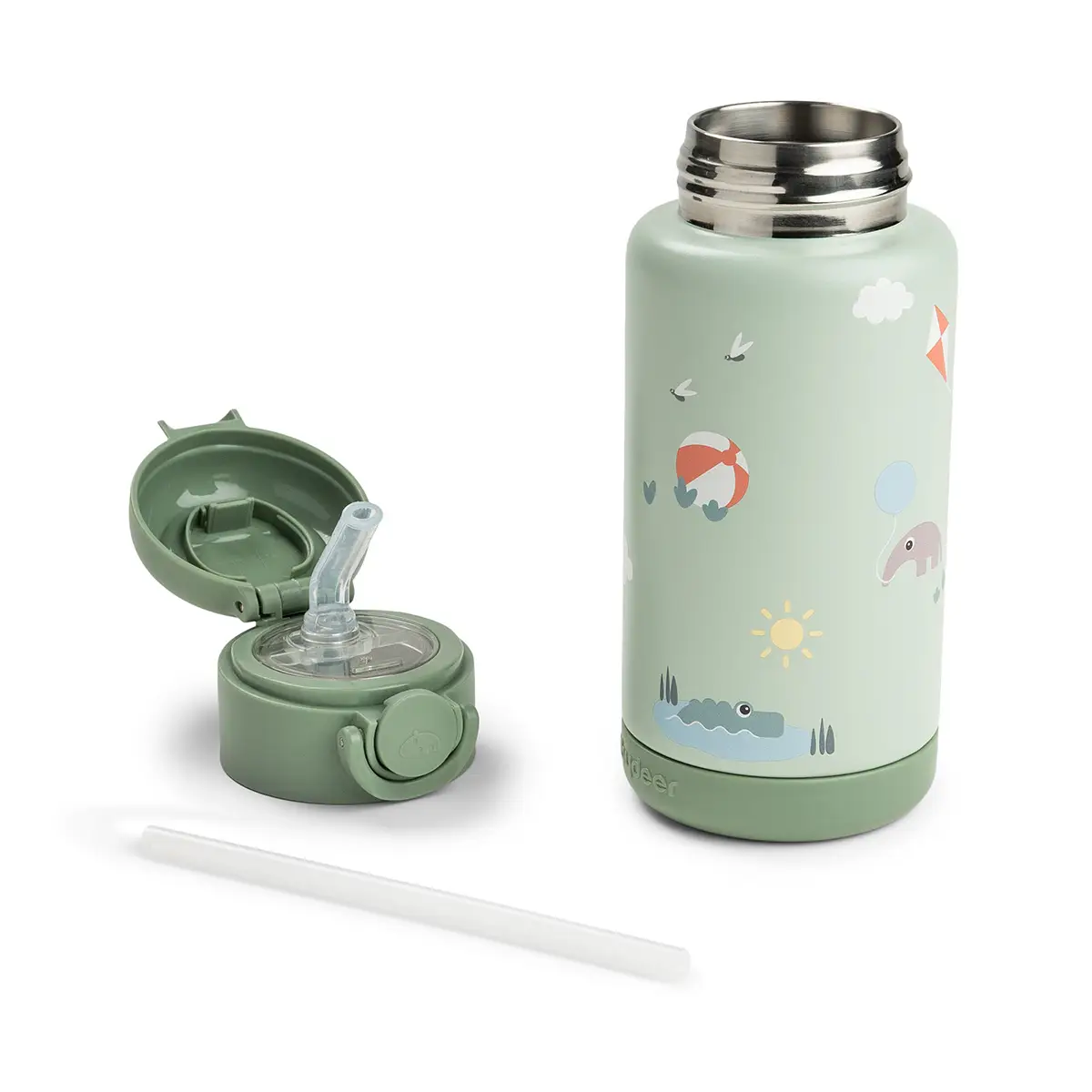Done by Deer isolert flaske med sugerør, Playground Green, 340 ml