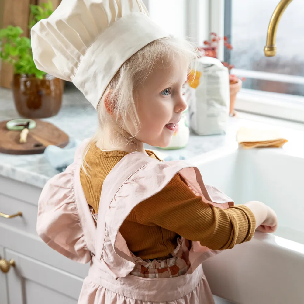 Sebra forkle- & kokkehattesett – Dusty pink/White